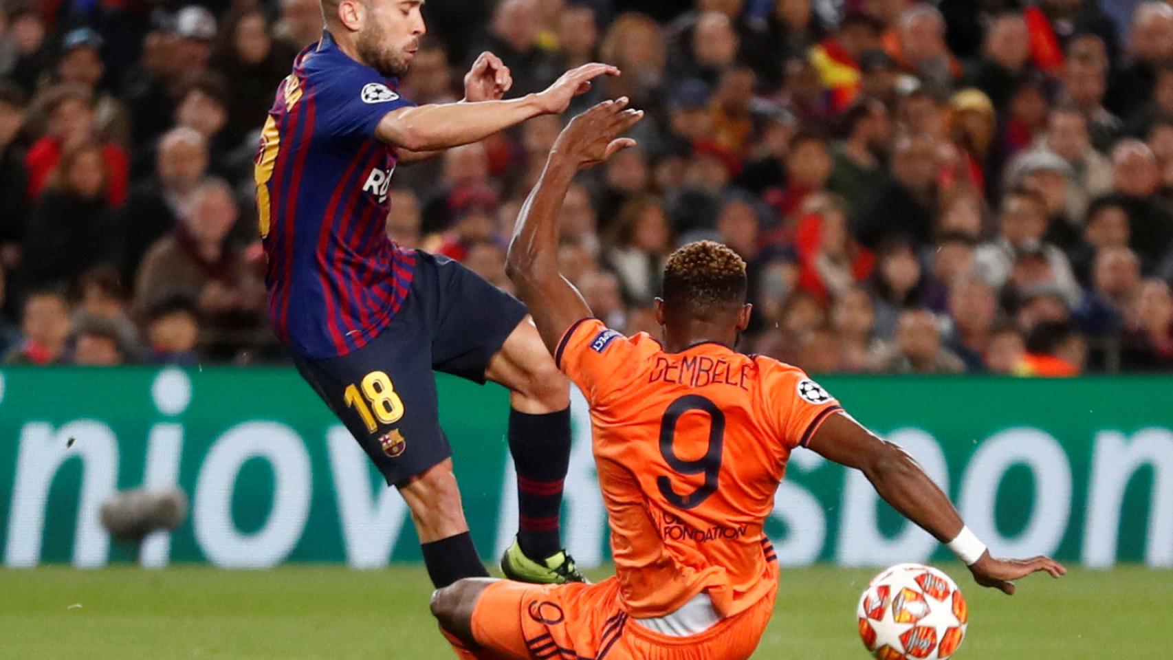 Jordi Alba frente al Olympique de Lyon