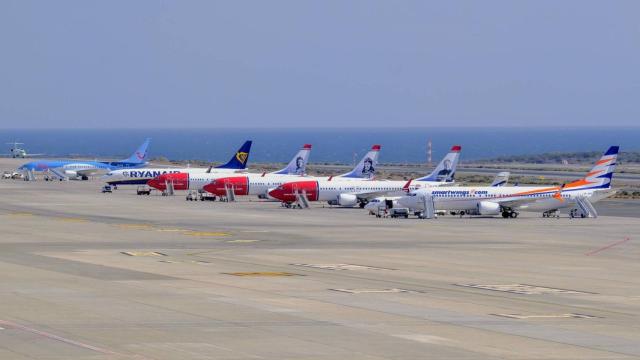 Aviones Boeing 737 Max estacionados en el aeropuerto de Gran Canaria.