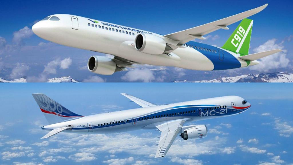 El c919 chino y el MC-21 ruso, las dos alternativas a los aviones estadounidenses y europeos.