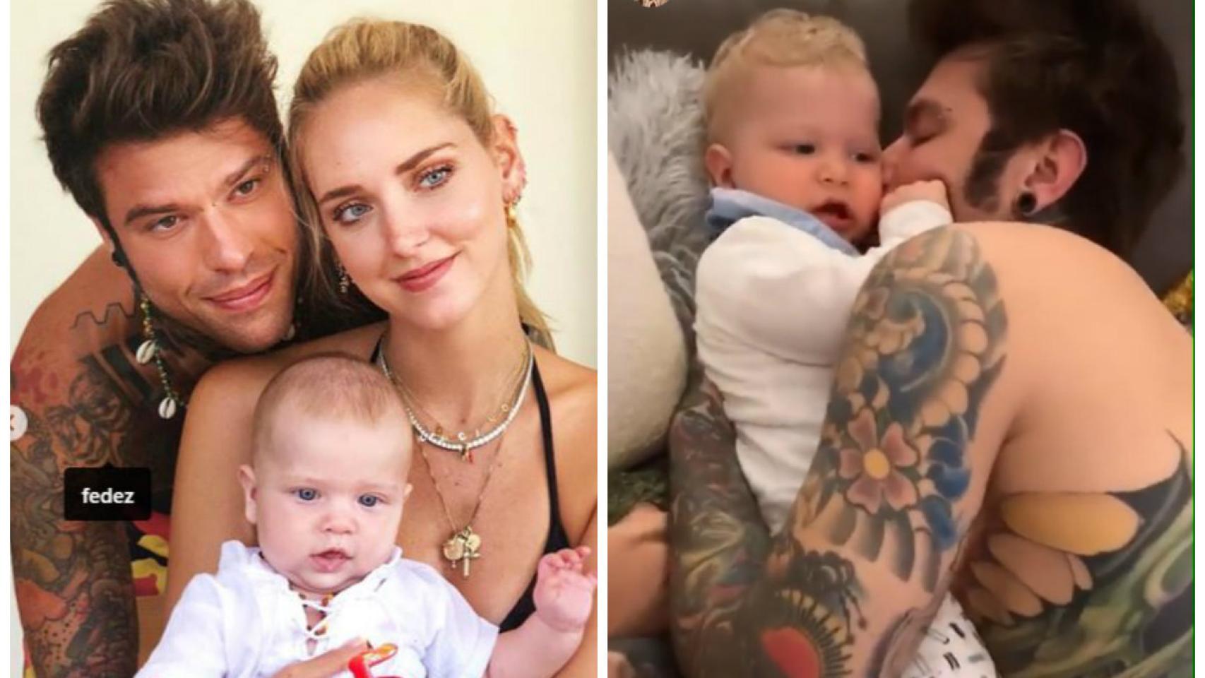 Chiara Ferragni y el rapero Fedez junto a su hijo Leo en montaje JALEOS.