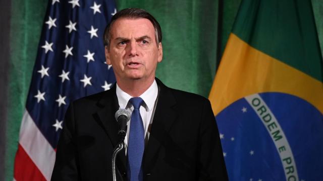 Bolsonaro, durante su intervención en un foro de negocios Brasil-EEUU, en  Washington.