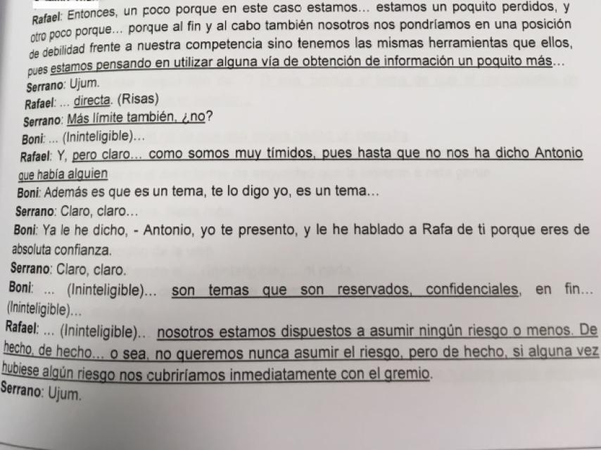 Extracto de la conversación entre Rafael Redondo, Antonio Bonilla y Antonio Serrano.