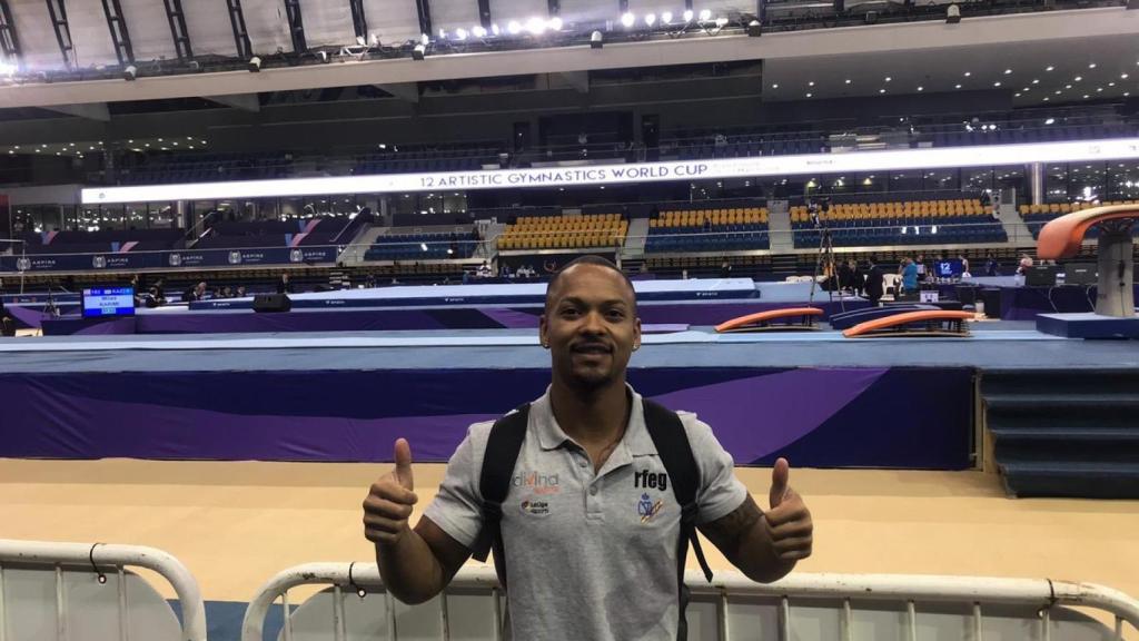 Ray Zapata, durante la Copa del Mundo. Foto: Twitter (@RFEGimnasia)