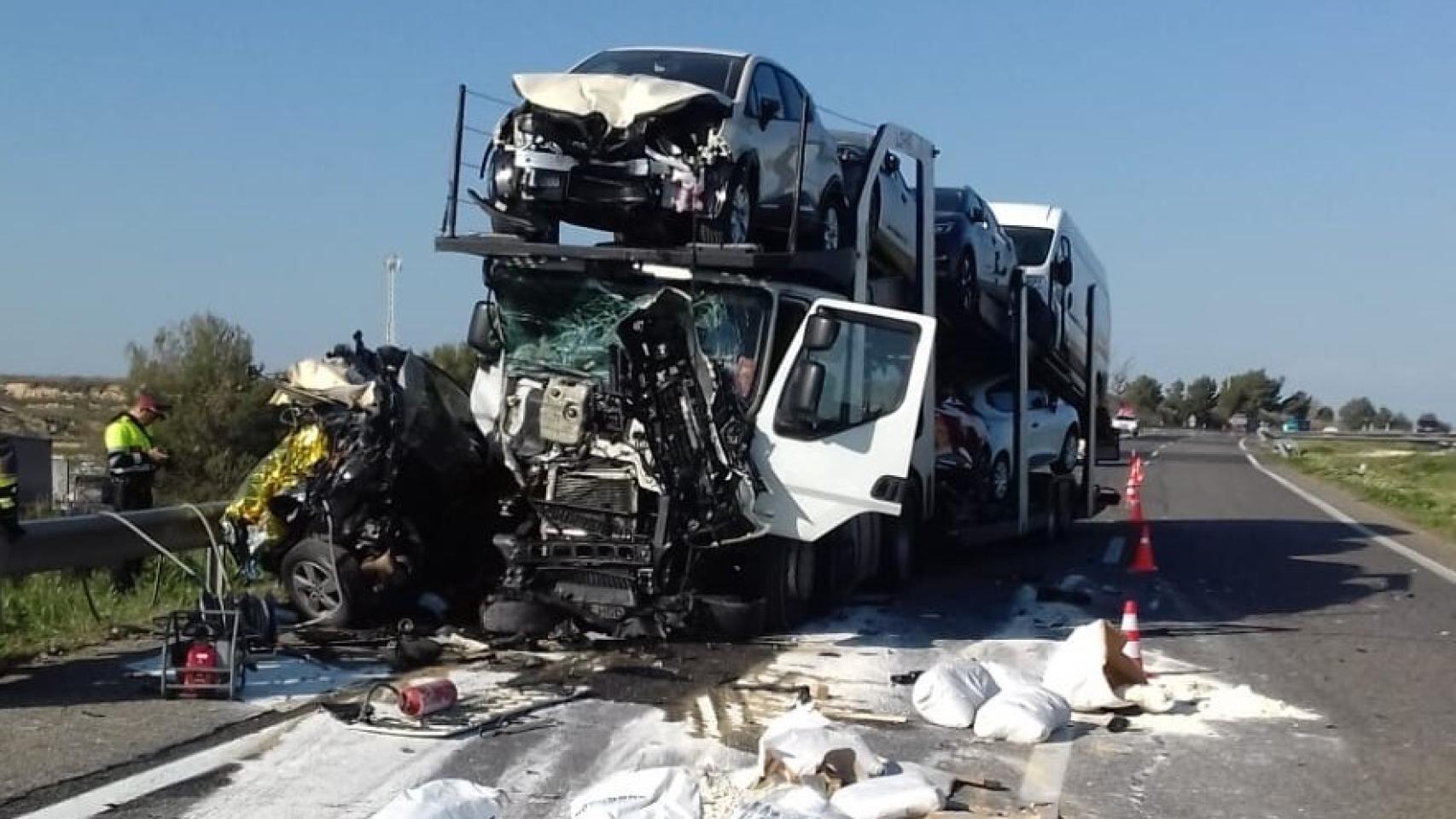 Imagen del accidente que ha tenido lugar este viernes en la A-2.