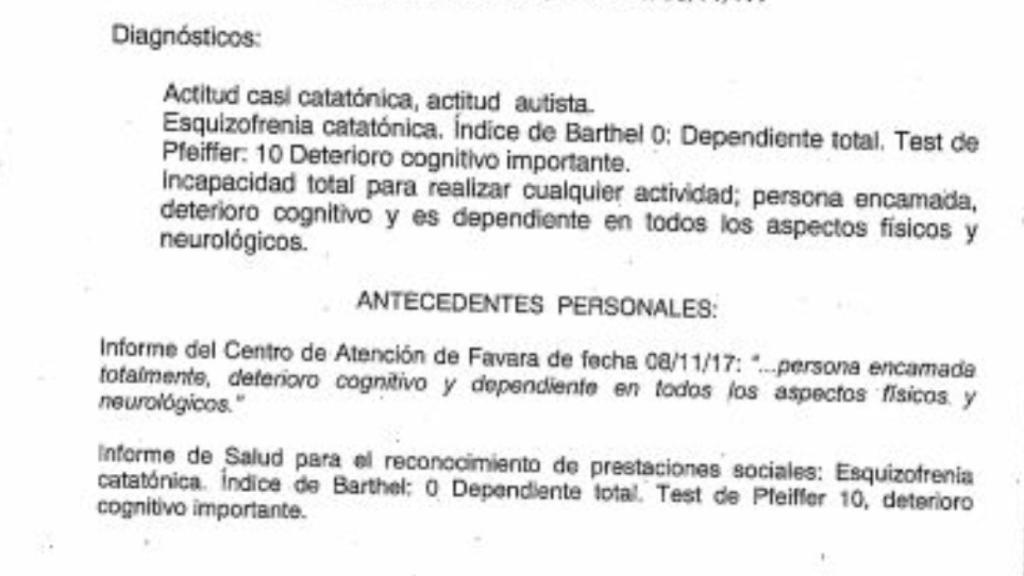 Parte del informe médico del estado de salud de Julio Montemayor. Tiene fecha de noviembre de 2017.