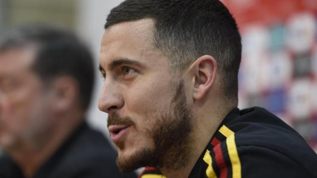 Hazard, en rueda de prensa con la selección de Bélgica. Foto: Twitter (@BelRedDevils)