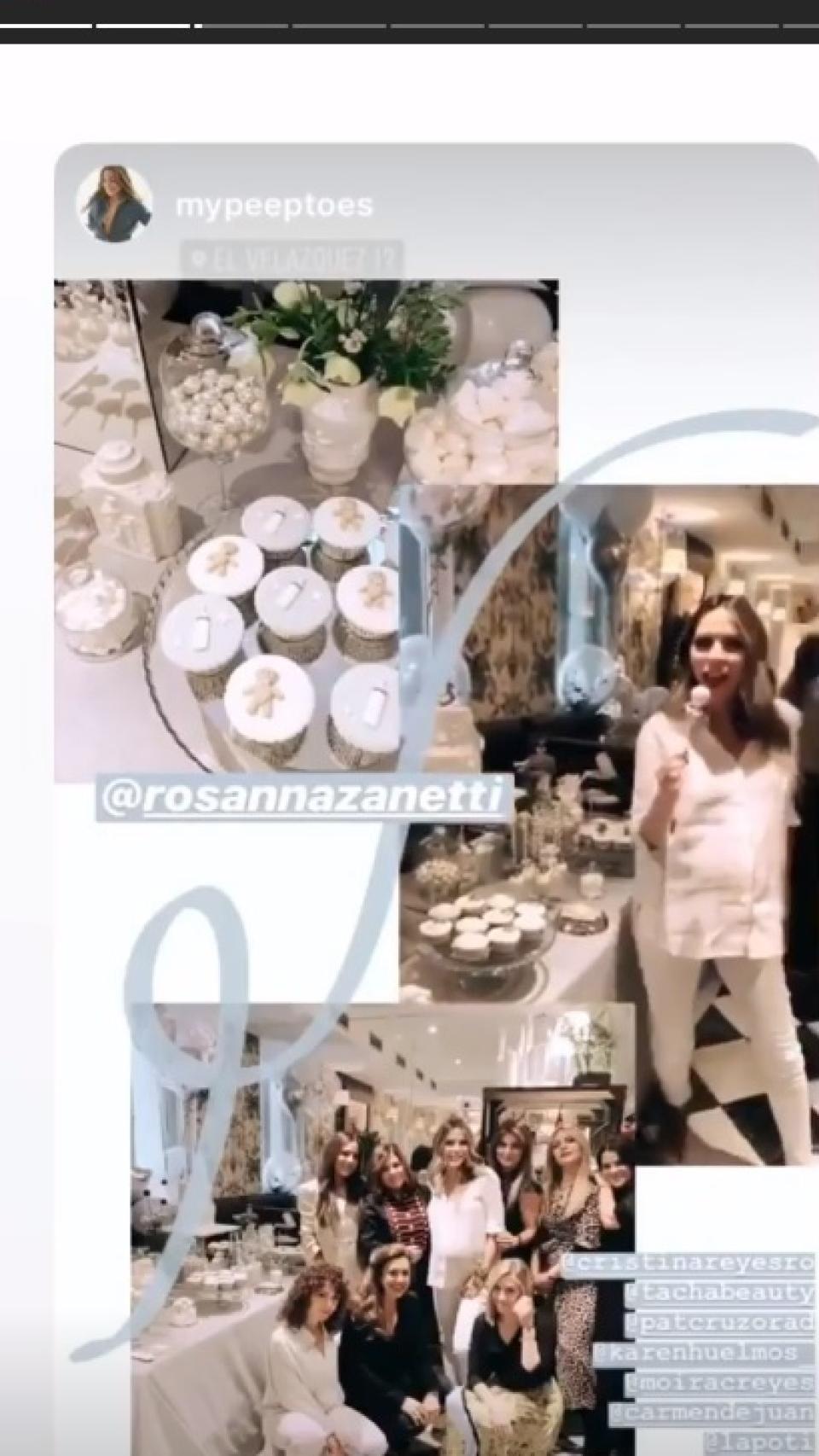 Instagram Stories de Rosanna Zanetti en un 'baby shower'.