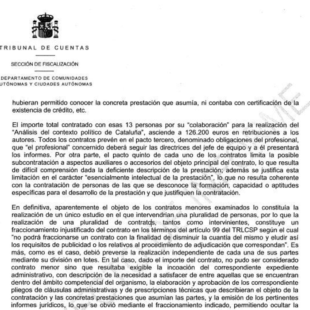 Página del informe preliminar del Tribunal de Cuentas sobre Diplocat./