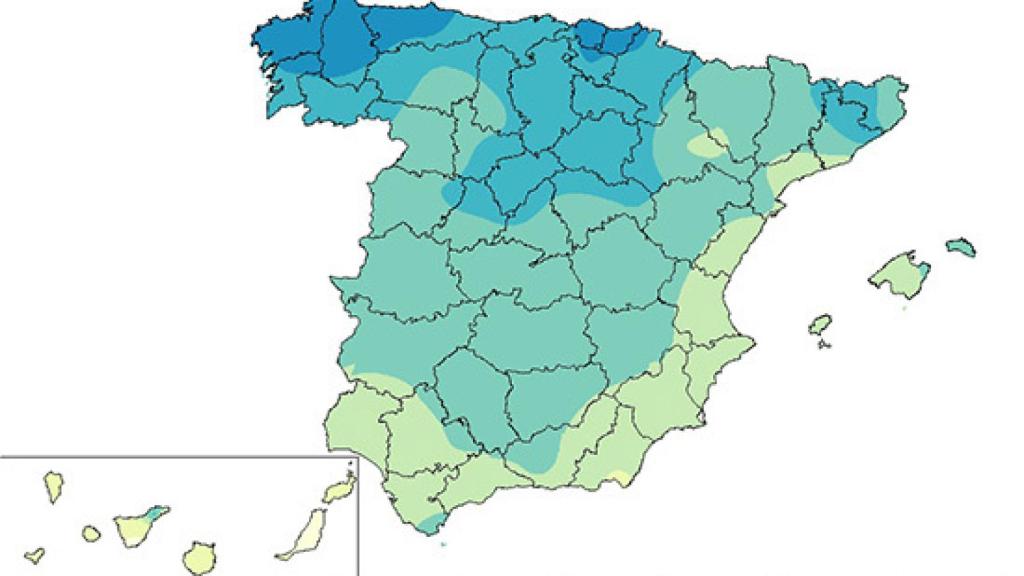 Número medio de días de lluvia en la semana del 14 al 22 de abril (período 1981-2018)