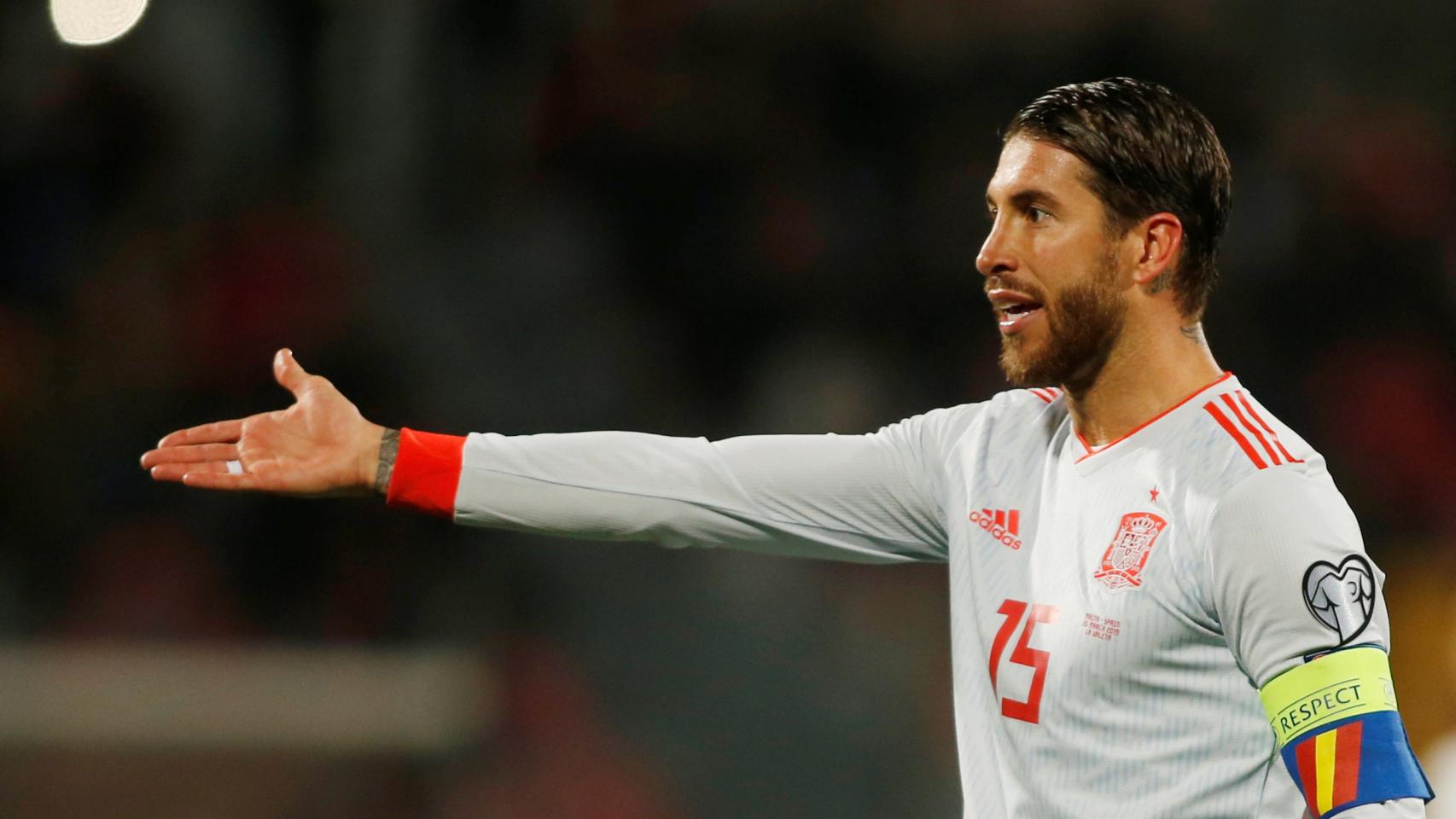 Sergio Ramos, durante un partido de la selección española