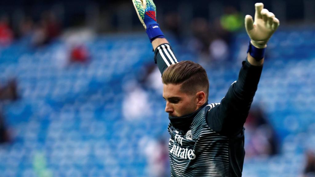 Luca Zidane, durante un calentamiento en el Santiago Bernabéu