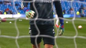 Luca Zidane, durante un calentamiento en el Santiago Bernabéu