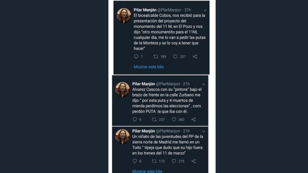 Tuits contra políticos de Pilar Manjón.