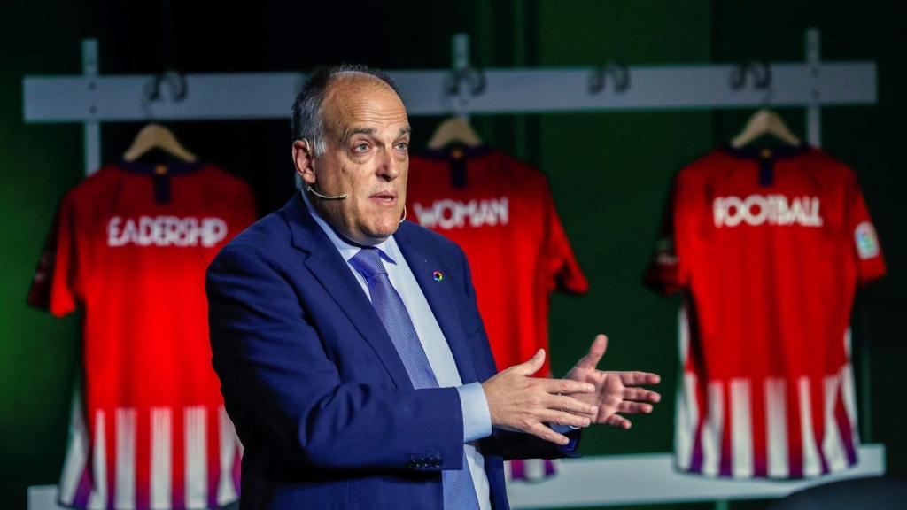 El presidente de LaLiga, Javier Tebas, durante su intervención en el Congreso de Liderazgo de la Mujer en el Fútbol