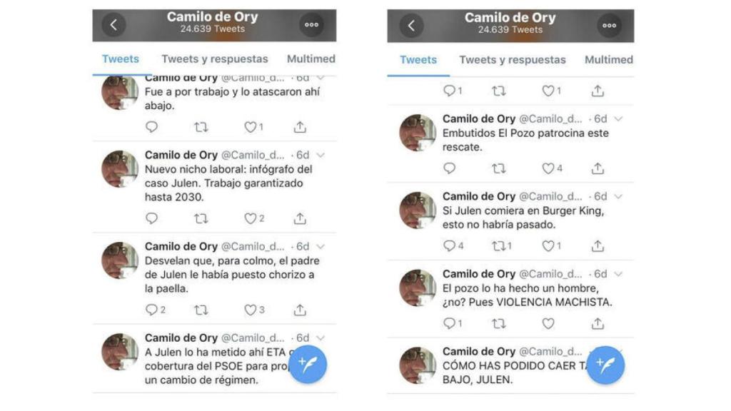 Tuits de Camilo de Ory sobre Julen.