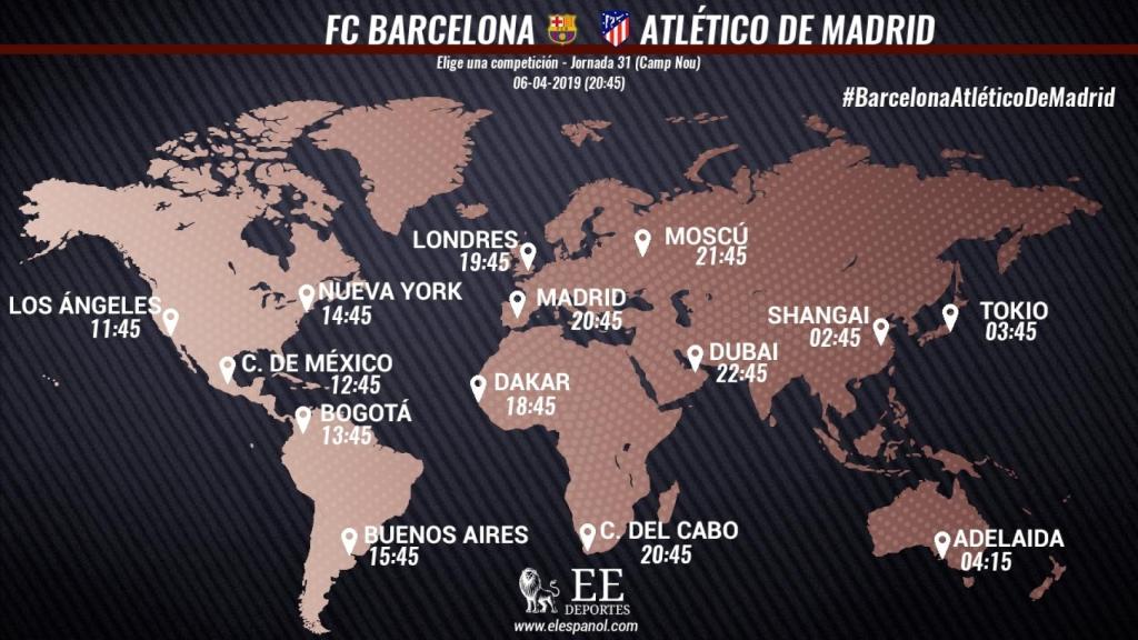 Horario internacional del Barcelona - Atlético de Madrid