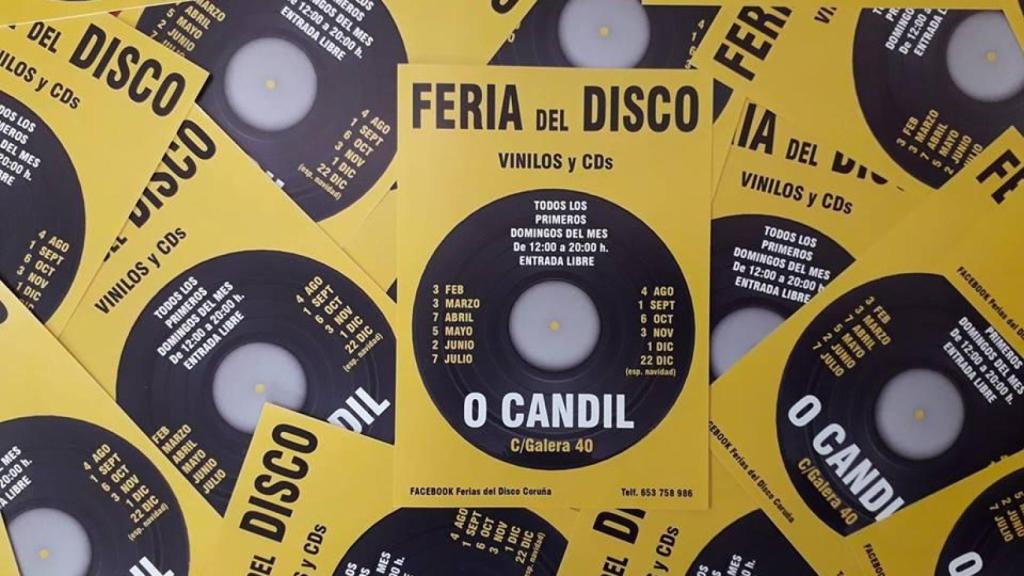 Carteles de la Feria del Disco organizadas cada mes en O Candil.