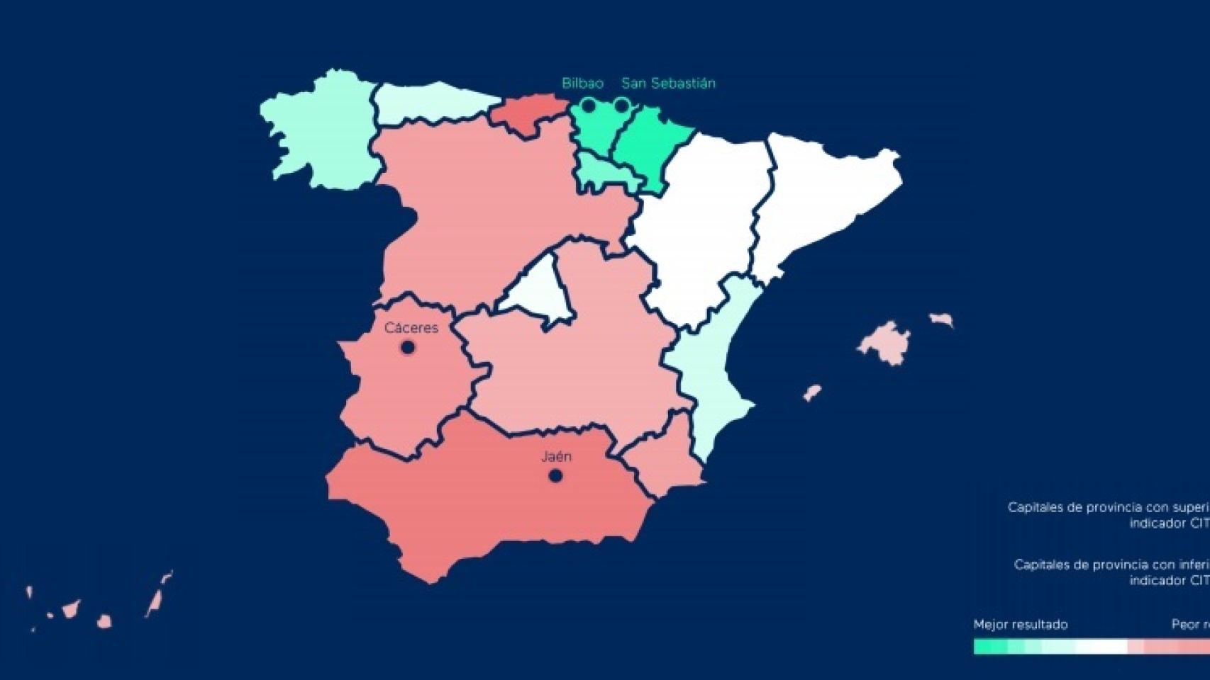 Mapa de satisfacción ciudadana por comunidades autónomas.