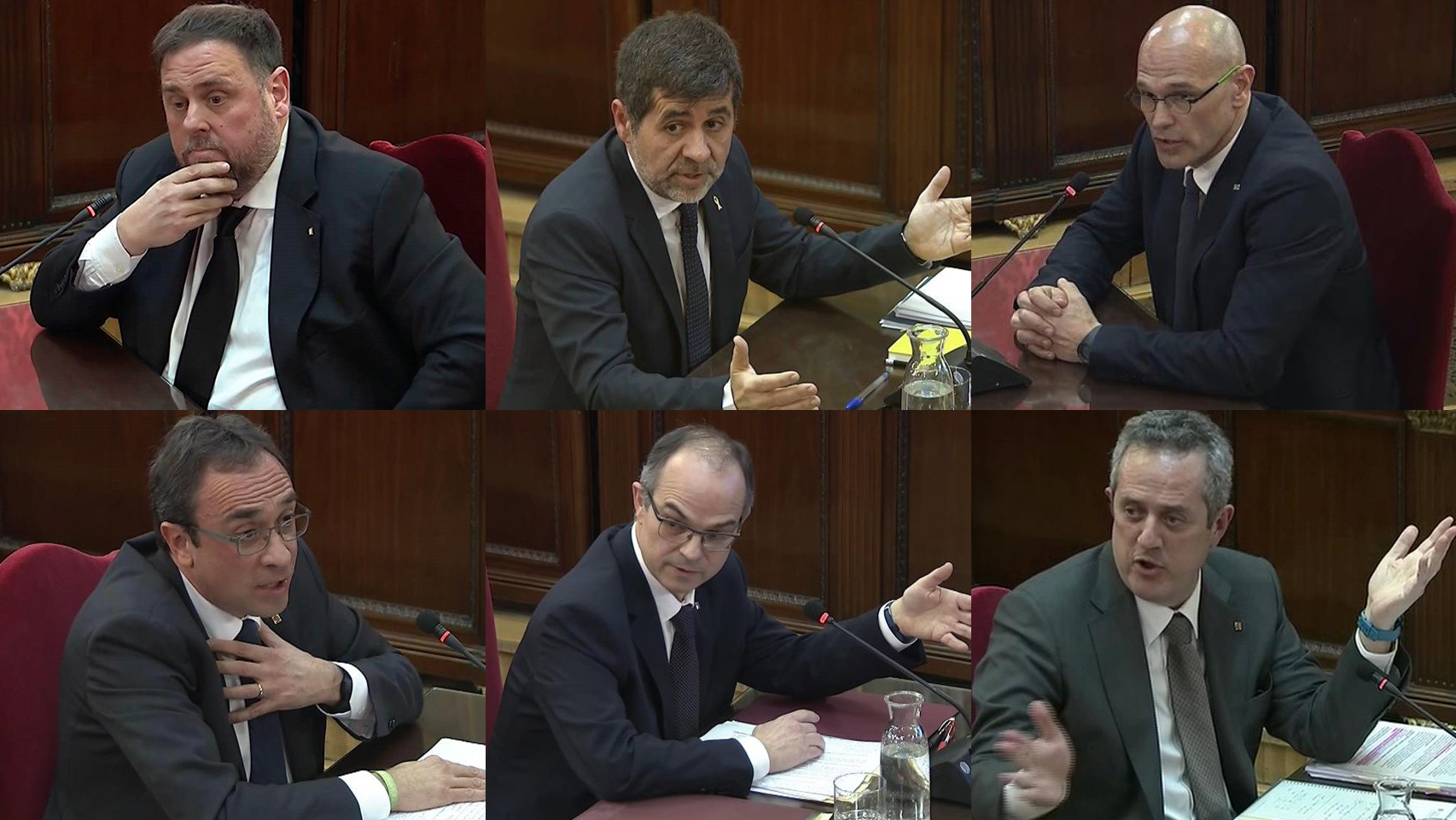 Oriol Junqueras, Jordi Sànchez, Raül Romeva, Josep Rull, Jordi Turull y Joaquim Forn.