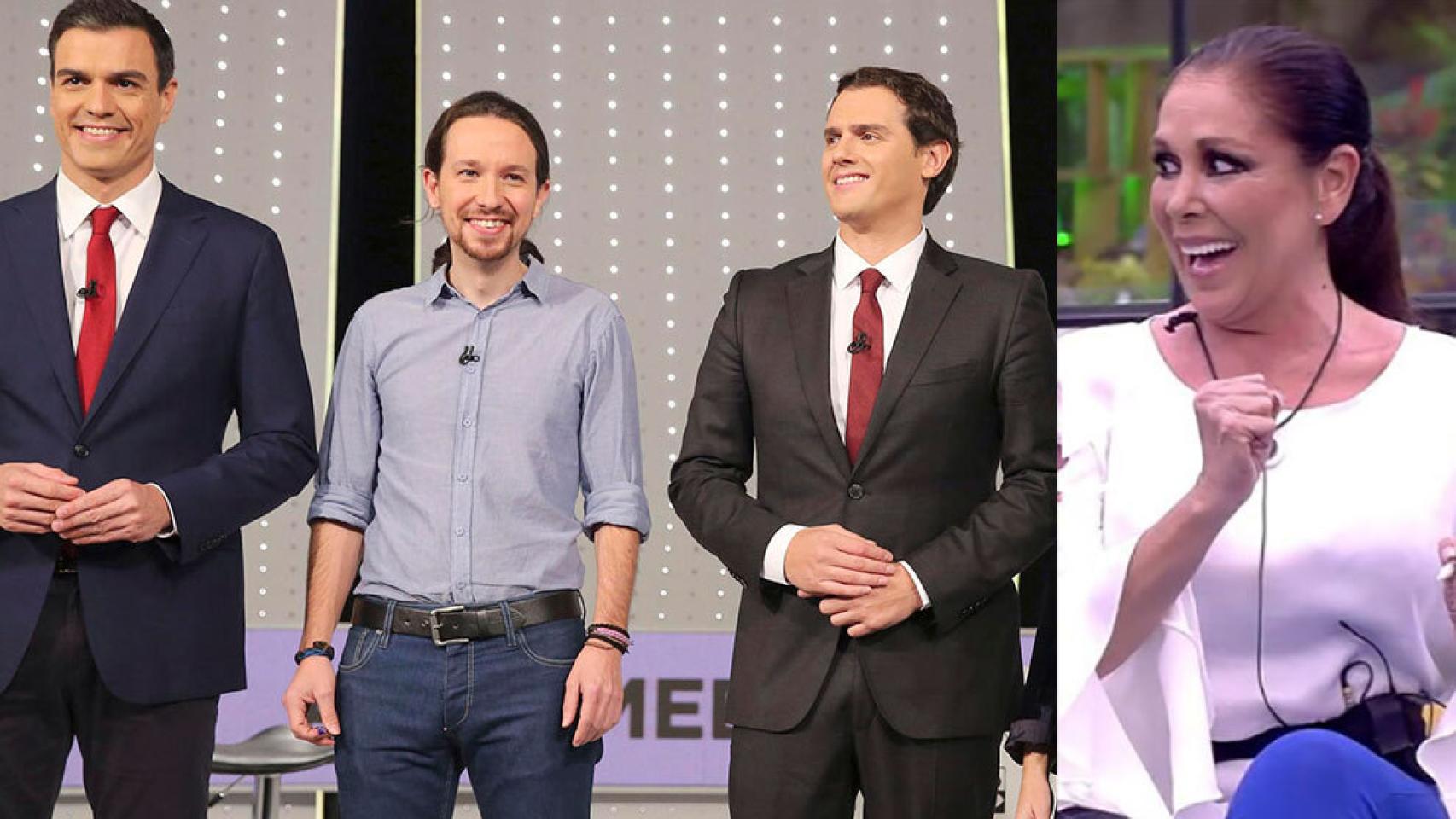 Pedro Sánchez, Pablo Iglesias, Albert Rivera e Isabel Pantoja.