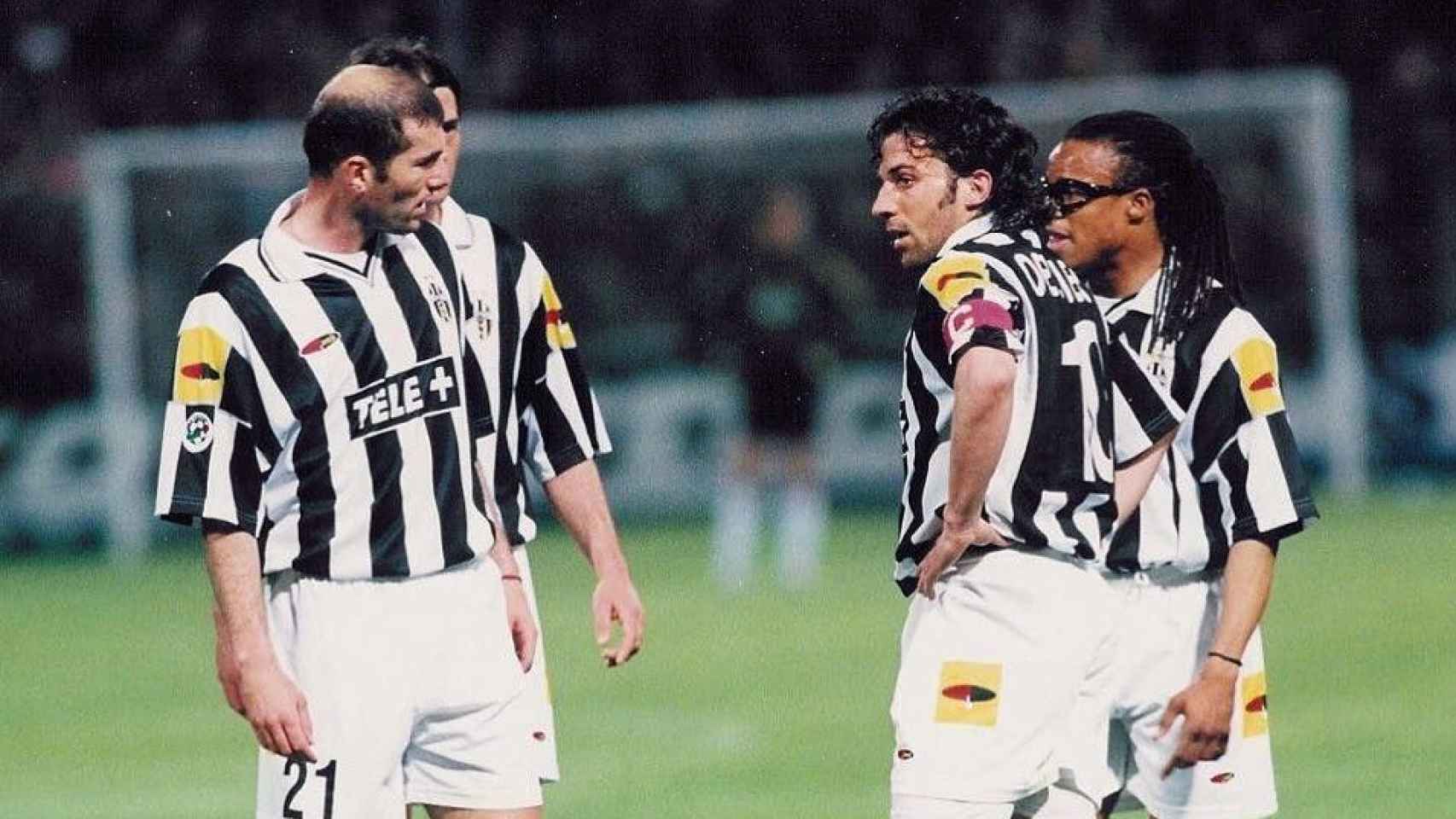 Zidane, Del Piero y Davids, en un partido de la Juventus de Turín