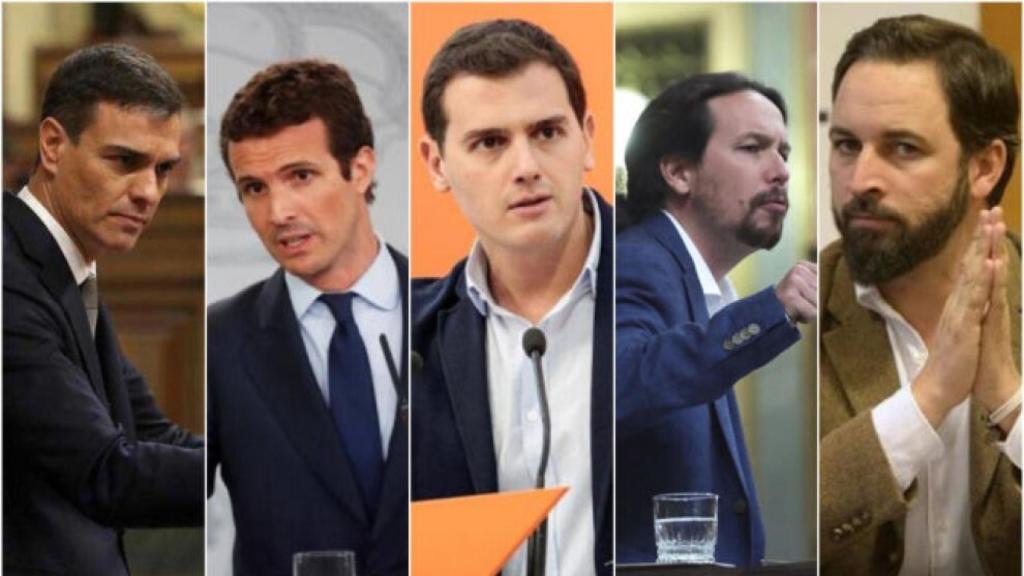 Sánchez, Casado, Rivera, Iglesias y Abascal.