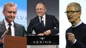 Bernard Arnault (LMVH), François-Henri Pinault (Kering) y Tim Cook (Apple).