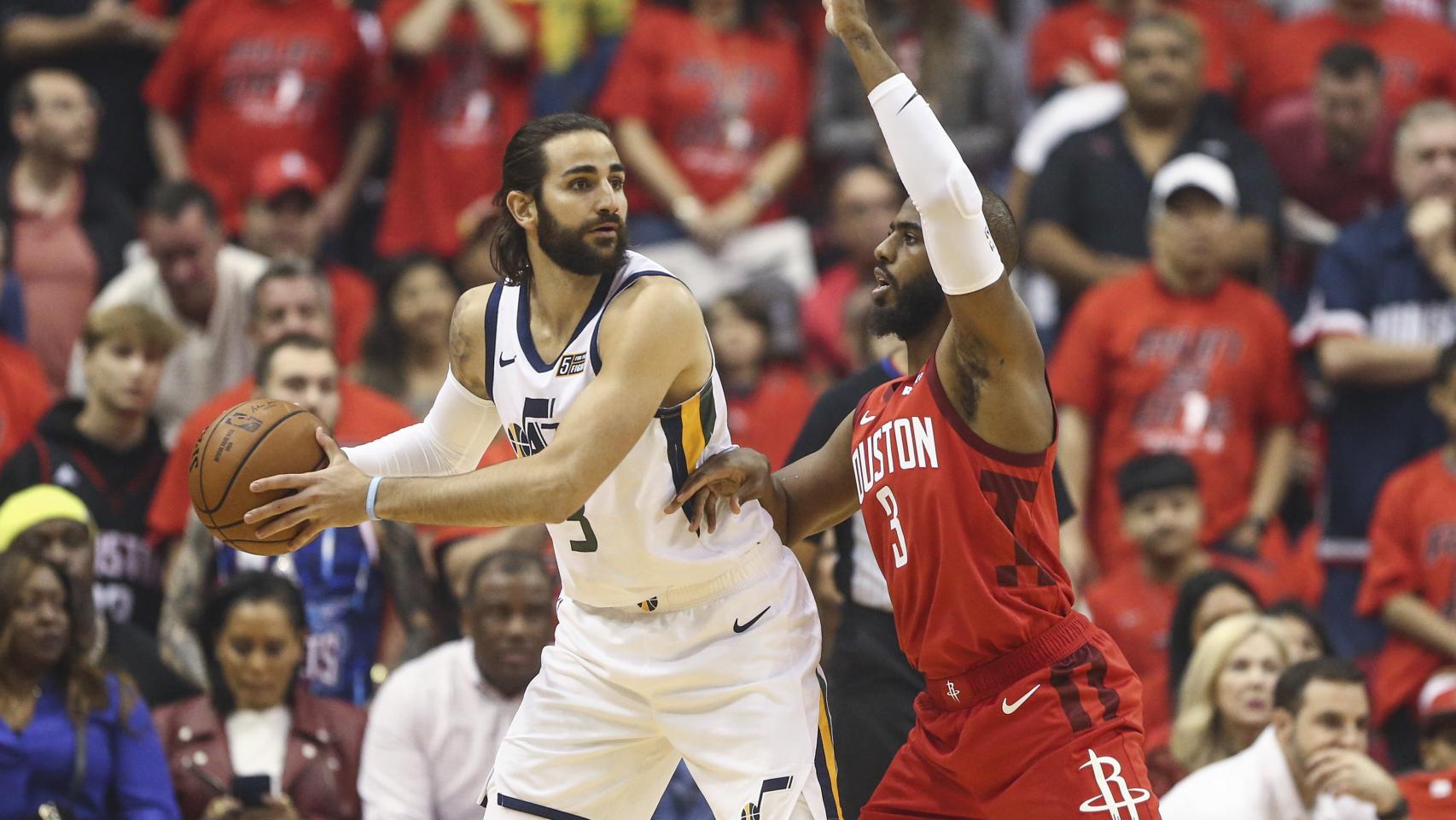 Ricky Rubio y Chris Paul en el partido entre Jazz y Rockets