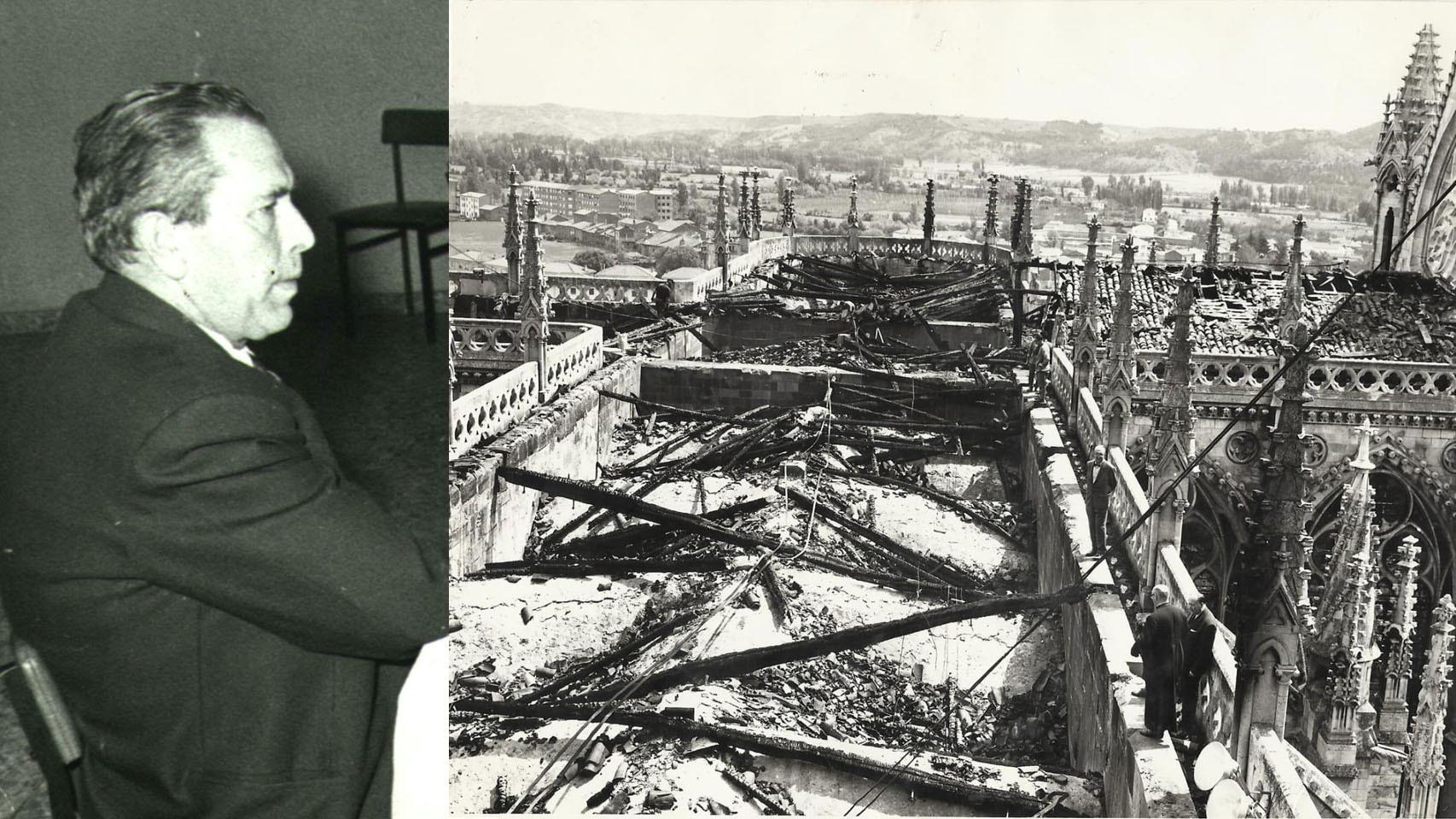 Andrés, el salvador de la catedral de León y los techos calcinados del templo.