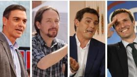 De izquierda a derecha, Pedro Sánchez, Pablo Iglesias, Albert Rivera y Pablo Casado.