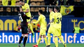 Los jugadores del Villarreal celebran la victoria ante el Leganés