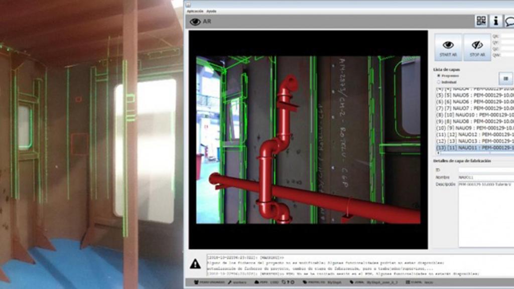 Así se visualiza una sala de un barco con la herramienta móvil Racon.