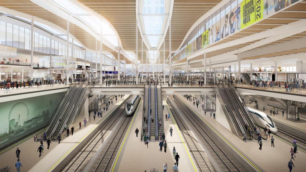 Proyección del interior de la futura estación de alta velocidad de Euston, en Londres.