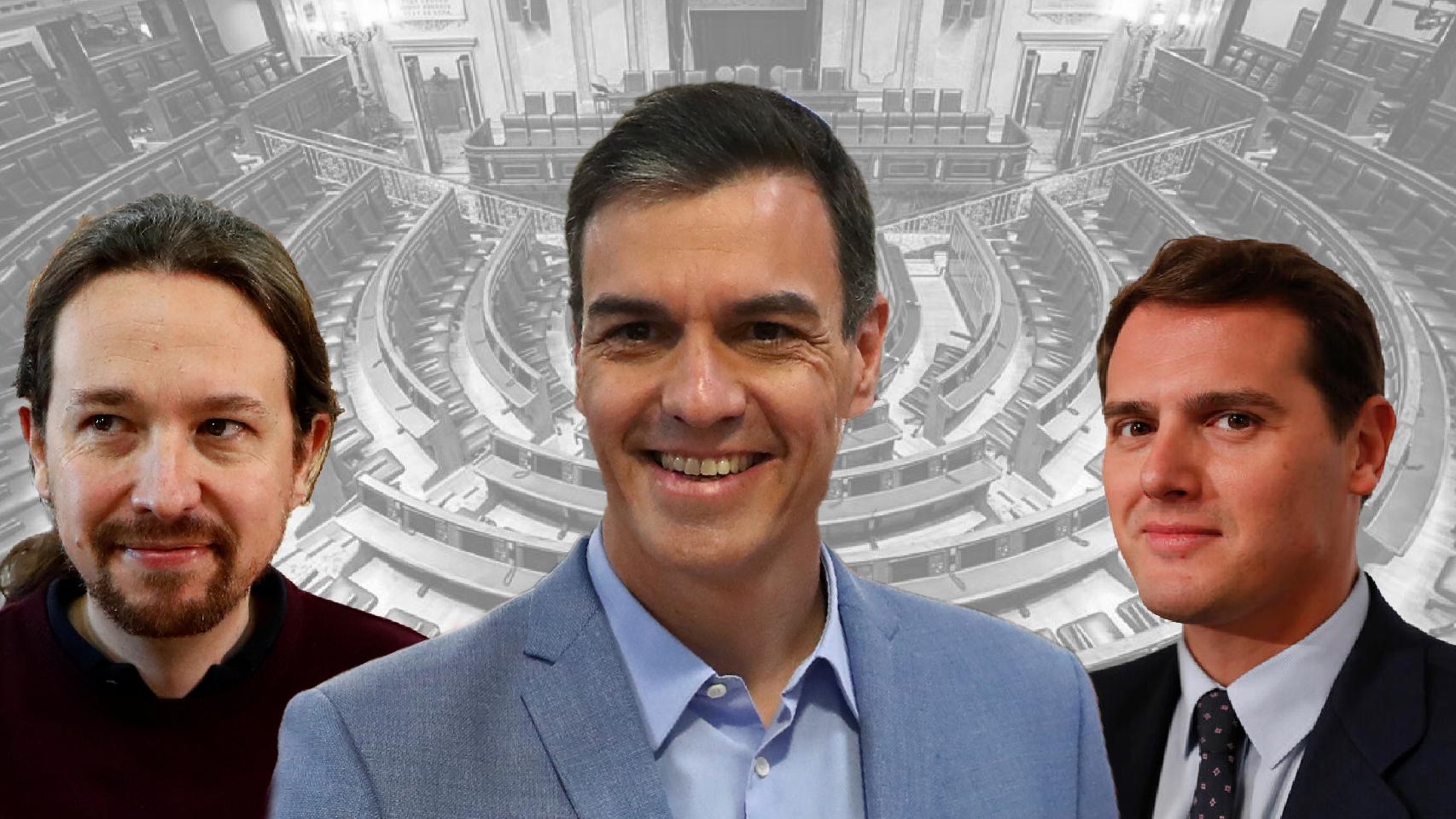 Pablo Iglesias, Pedro Sánchez y  Albert Rivera