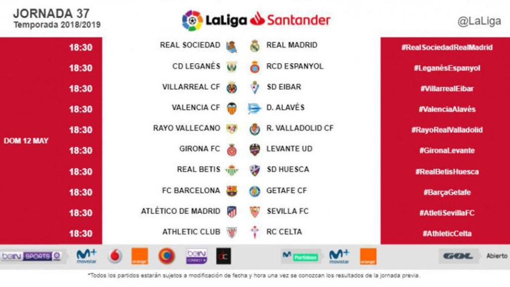 Los horarios de la jornada 37 de LaLiga