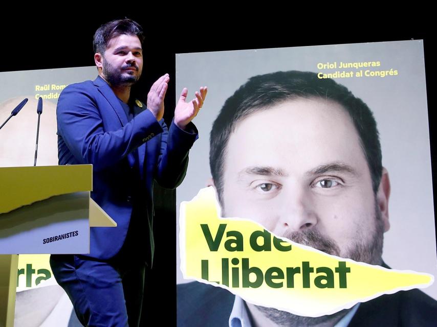 Rufián, tras comparecer ante los militantes de ERC.