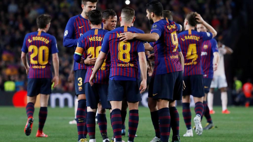 Los jugadores del Barcelona celebran uno de los goles ante el Manchester United