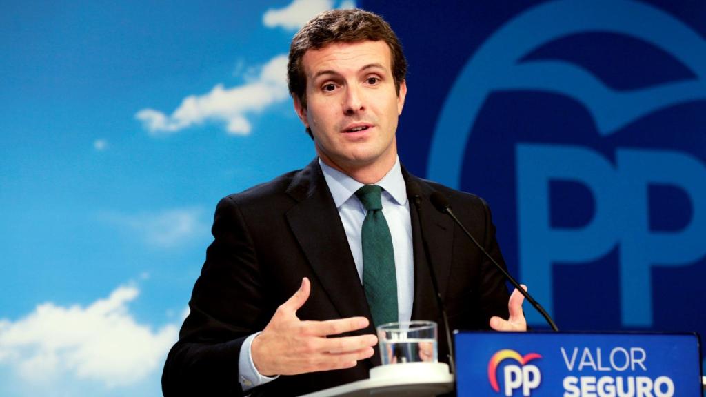 Pablo Casado, durante una comparecencia en Génova.