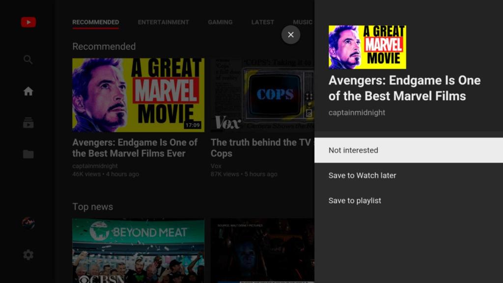 Botón de No me interesa