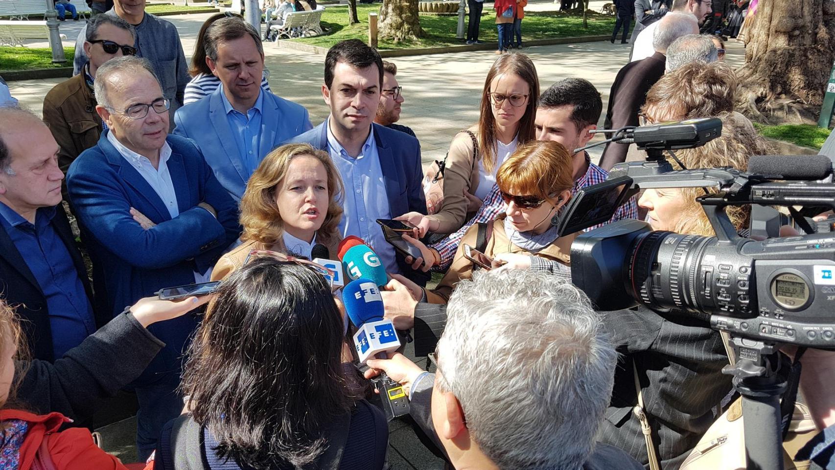 Calviño durante su comparecencia ante los medios este domingo