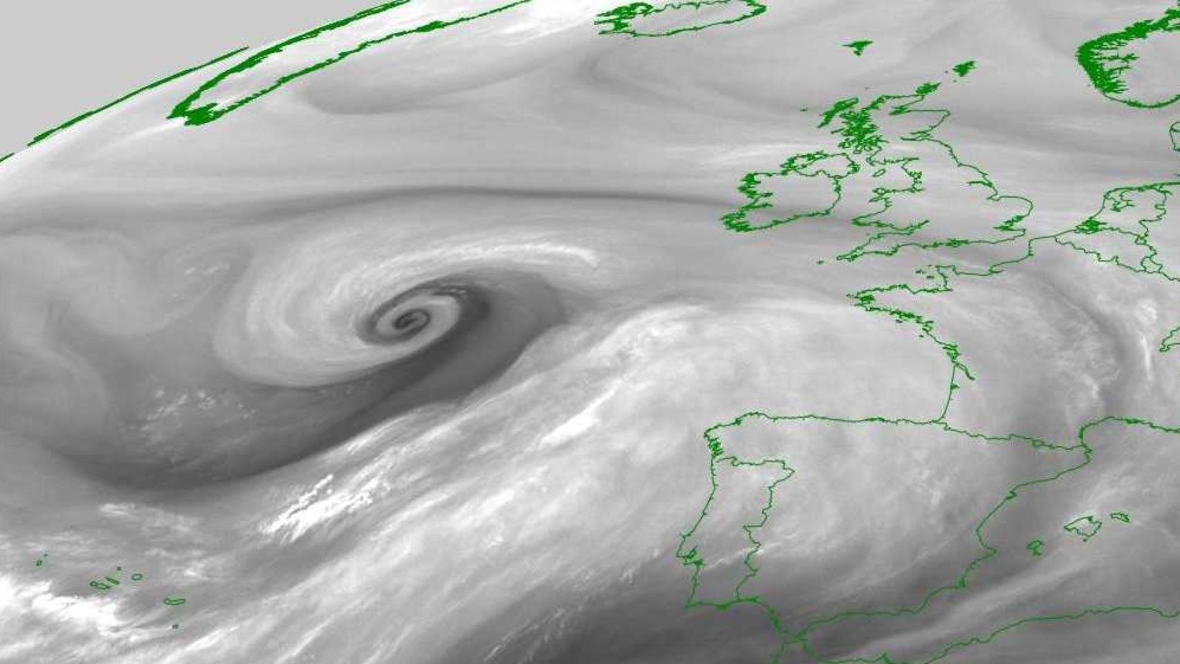 La borrasca que se aproxima  a la Península Ibérica.