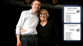 Íñigo Errejón y Manuela Carmena, junto a sus papeletas para el 26-M, en el día de la presentación de sus candidaturas.