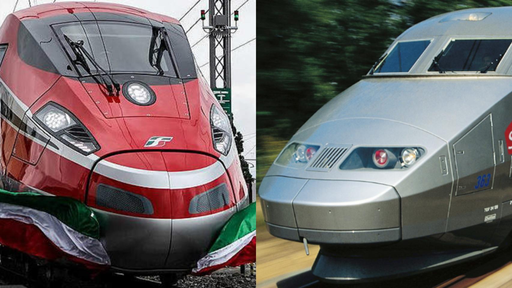 Un tren de alta velocidad de Trenitalia (izquierda) y otro modelo de la SNCF (derecha).