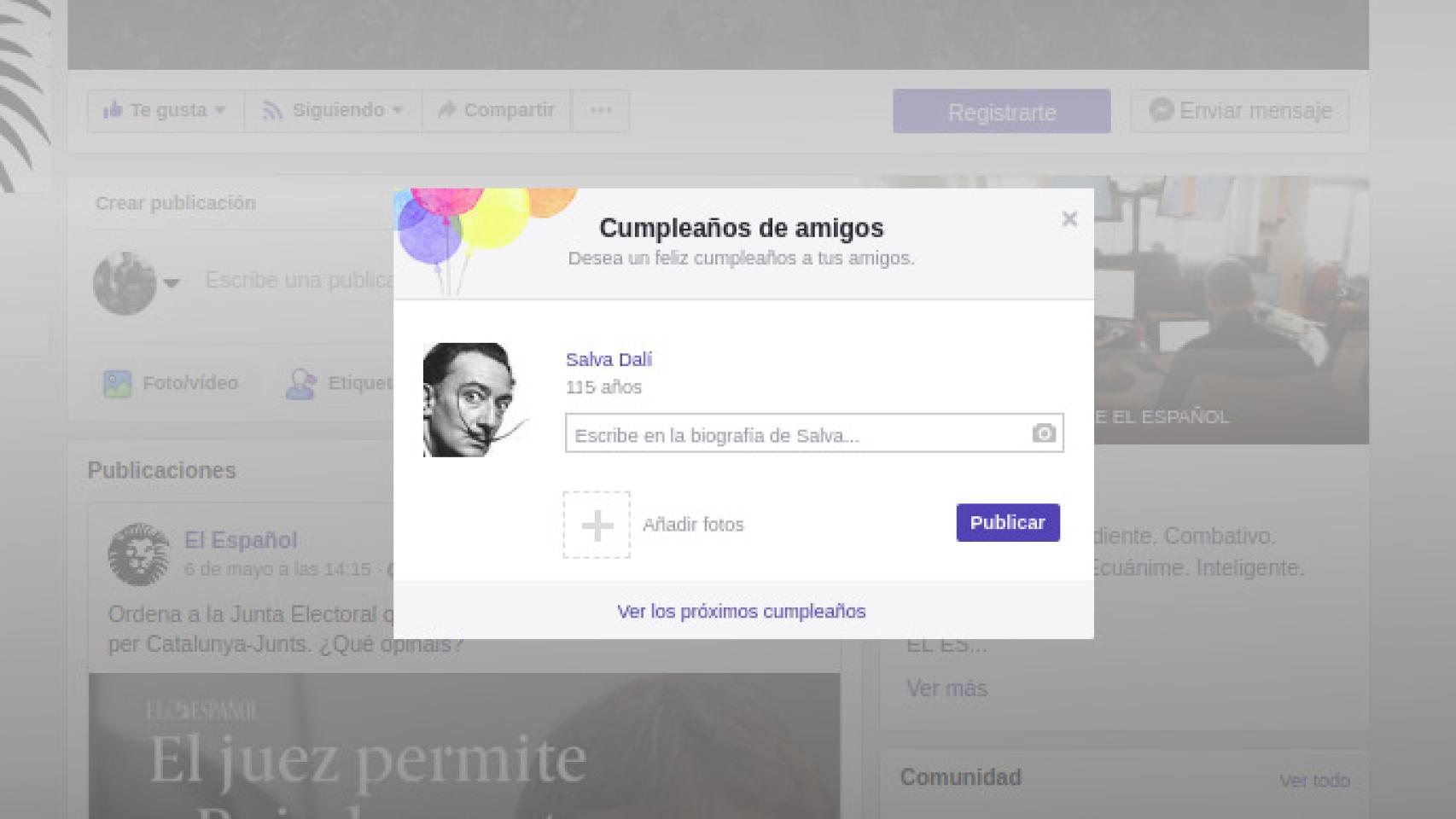 Así nos anunciaría el Facebook que hoy está de cumpleaños Salvador Dalí