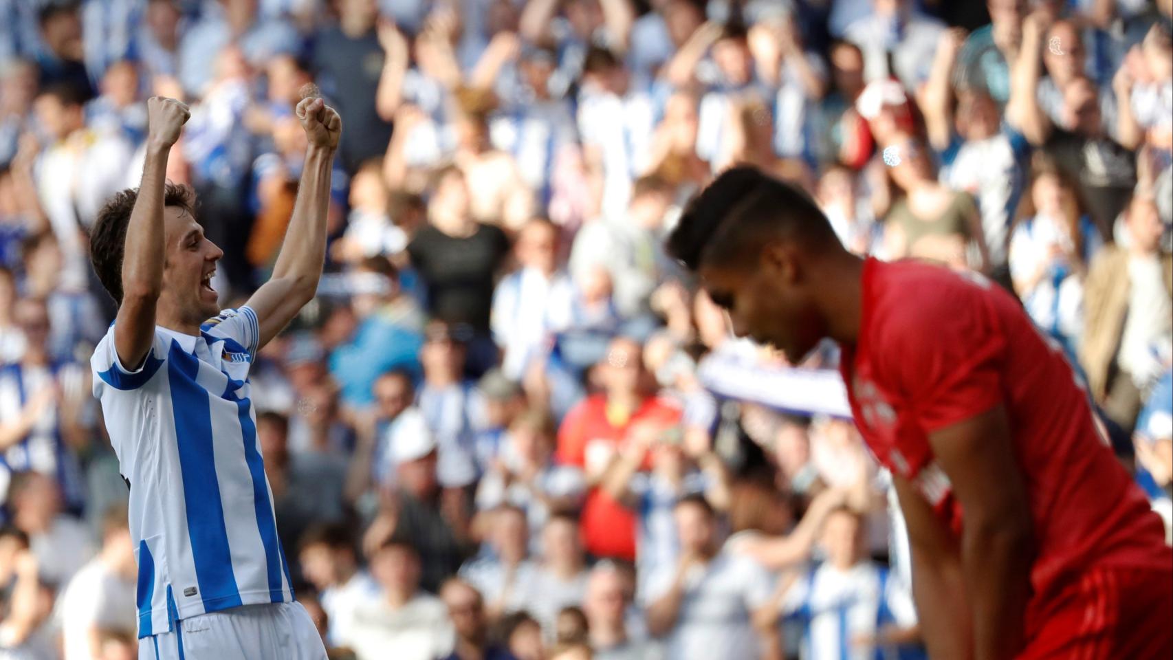 Oyarzabal celebra su gol contra el Madrid