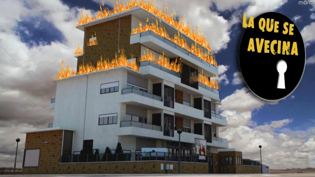 El edificio de 'La que se avecina' en llamas en montaje JALEOS.