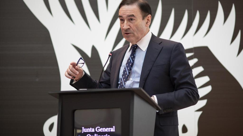 Pedro J. Ramírez, fundador y director de EL ESPAÑOL durante su discurso en la Junta de Accionistas.