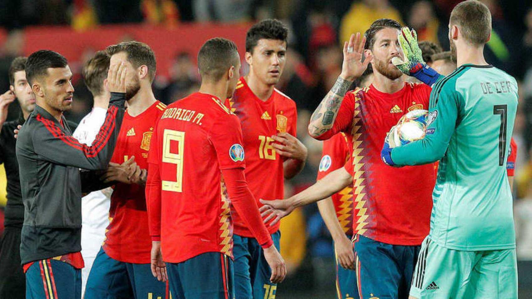 Los jugadores de la Selección celebran una victoria.