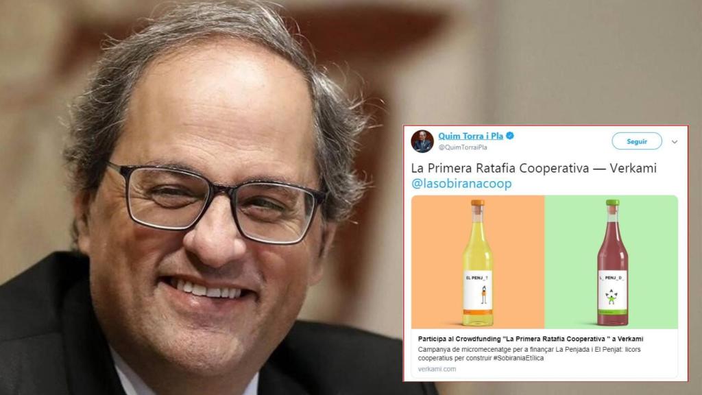 Quim Torra promociona desde su cuenta oficial un 'crowdfunding' de ratafía.