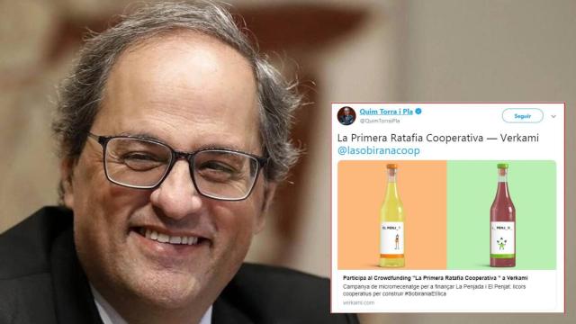 Quim Torra promociona desde su cuenta oficial un 'crowdfunding' de ratafía.